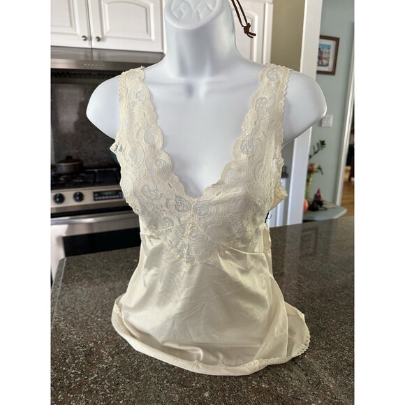 70’s Vintage Ilusion Lace top Slip Pearl Cami V Neck American Vintage 34D - Picture 1 of 9